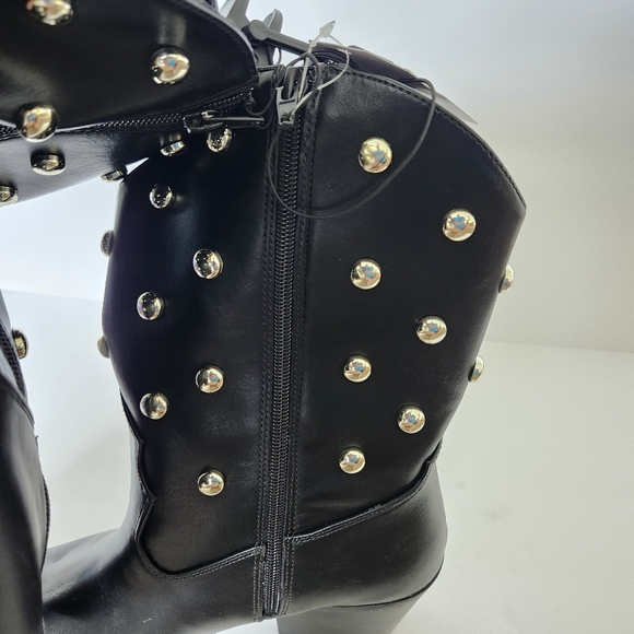 NEW Time & Tru Black Studded Cowboy Boots Womens 9 10 - Picture 7 of 12